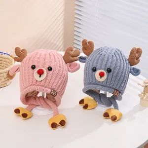 Détails de bonnets en maille pour enfants avec bois de cerf et protège-oreilles