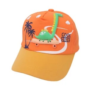 Cappellino da baseball arancione per bambini con dinosauro e visiera gialla