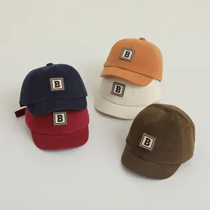Kids corduroy baseball cap with letter B patch in navy red orange beige and brown