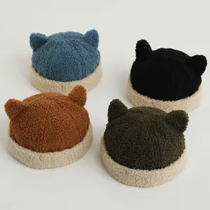 Toddler Winter Warm Fleece Beanie Hat With Cute Bear Ears Contrast Color Soft Polar Fleece Miki Hat For Boys Girls Kids