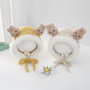 Detail view of plush rabbit ear winter hat with warm ear flaps and soft fleece lining