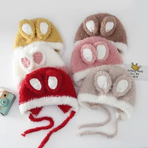 Toddler rabbit ear winter trapper hats with plush lining and windproof earflaps