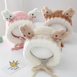 Toddler Kids Winter Trapper Hat Cute Cartoon Rabbit Ears Plush Warm Ear Protection Windproof Cap For 2-6 Years Boys Girls