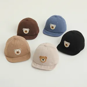 5-pack baby corduroy baseball caps with bear embroidery in various soft colors