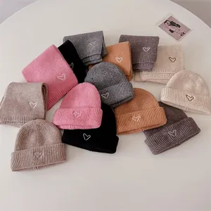 Enfants Bonnet En Tricot Et Écharpe Chaud Cache-Col Broderie Cœur Style Japonais Coréen Extérieur Accessoires D'Hiver