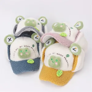 Winter cartoon frog ear protection plush hats in four colors for kids outdoors