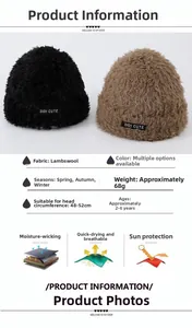 Detail view of thickened thermal sherpa beanies for kids in black and brown colors