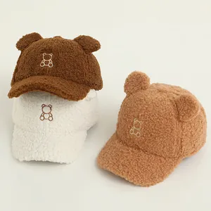 Berretto da Baseball in Pile Sherpa Invernale per Bambini Orso Cartone Animato Orecchie 3D Caldo Cappello per Bambini Ragazzi Ragazze