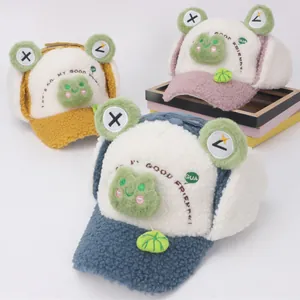 Kids Winter Warm Trapper Hat Cartoon Frog Sherpa Fleece Baseball Cap Earflap Hat Windproof Outdoor For Boys Girls
