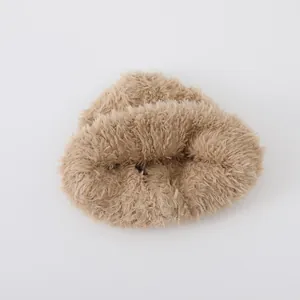 Cute warm khaki plush knit hat for babies featuring soft fluffy texture and thermal design