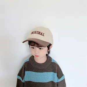 Kids warm lamb wool baseball cap with original embroidery and corduroy brim