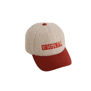 Winter sheepskin fleece baseball cap for kids with ORIGINAL letter embroidery