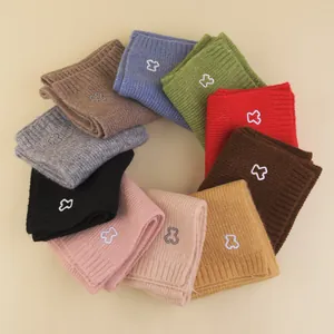Winter knit baby beanie and scarf set with cute bear embroidery in multiple colors