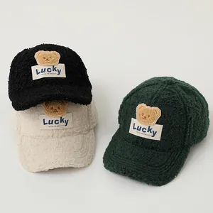 Kids Lucky Bear Sherpa Fleece Baseball Cap Winter Warm Polar Fleece Adjustable Outdoor Casual Hat For Boys Girls