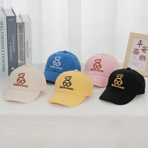 Toddler cotton baseball cap set with cute cartoon bear embroidery in multiple colors