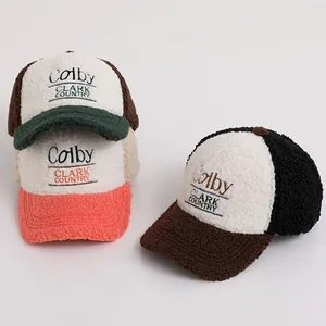 Kinder Winter Lammsamt Baseballkappe Warme Farbblock Stickerei Buchstabe Colby Hut Für Jungen Mädchen 3-10 Jahre Alt