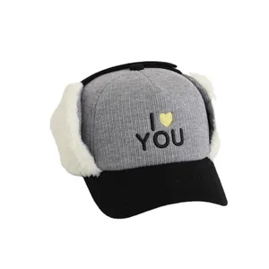Gorro de invierno para niños con bordado I Love You y orejeras de forro polar