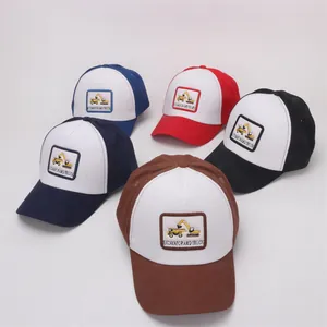 Detailed collection of kids baseball caps featuring colorful excavator truck embroidery