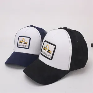 Kids baseball cap with yellow excavator embroidery and mesh truck hat design