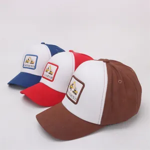 Kids baseball cap with cartoon excavator embroidery available in blue red and brown colors