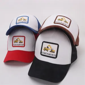 Kids baseball caps featuring excavator embroidery in four colors for boys and girls
