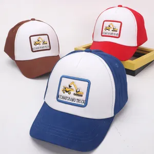 Kids Baseball Cap Cotton Blend Excavator Truck Embroidery Sun Hat For Boys Girls Toddler Adjustable Hip Hop Streetwear
