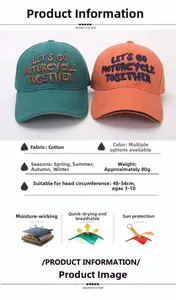 Detailed chart of cotton kids baseball cap with embroidery, showing size and material specs