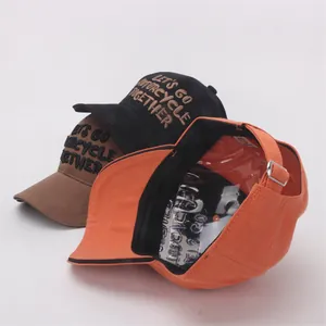 Kids cotton baseball caps with 3D embroidery featuring black, brown and orange colors