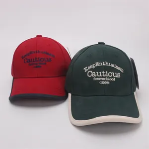 Retro kids cotton baseball caps with 1998 embroidery in dark red and forest green