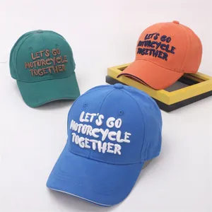 Kids Cotton Baseball Cap 3D Embroidered Letters Let's Go Motorcycle Together Sun Hat For Boys Girls Outdoor Daily Casual