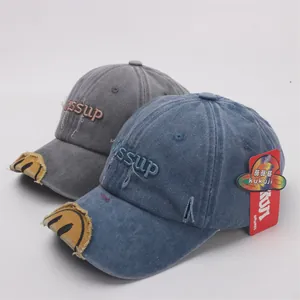 Kids vintage washed baseball cap with letter embroidery and distressed detailing