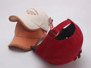 Detailed view of canvas kids baseball caps with 3D embroidery and metal buckle closure