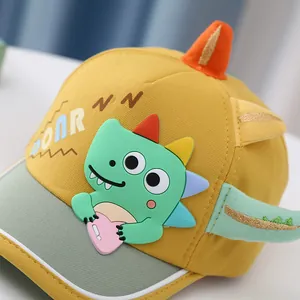 Cartoon dinosaur baby baseball cap in yellow and green for kids aged 1-4 years old
