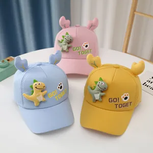 Cute cartoon toddler baseball caps with 3D dinosaur decor and sun protection visor