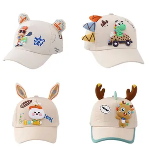 Kids Cartoon Baseball Cap Cotton Blend 3D Animal Decor Sun Hat Adjustable Outdoor Peaked Cap For Boys Girls Toddlers
