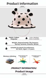 Cappello da sole rosa a pois per bambini con corna carine e cordino antivento