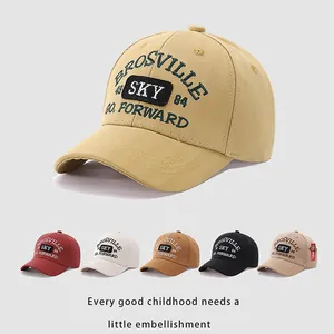 Kids Vintage Letter Embroidery Baseball Cap Cotton Adjustable Sun Hat Street Style Duck Tongue Cap For Boys Girls