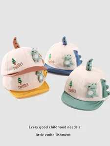 Detail of baby dinosaur baseball cap with colorful brim and cute 3D soft spikes