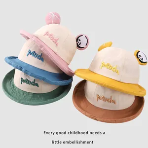 Cappello da Pescatore Panda per Bambini in Misto Cotone Protezione Solare Con Orecchie 3D per Neonati Ragazzi Ragazze