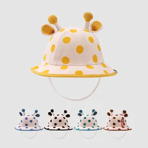 Cappello da sole per neonati a pois con orecchie di giraffa e cinturino in 5 colori