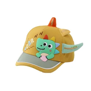 Toddler yellow baseball cap with cute cartoon dinosaur and roar print for 1-4 years