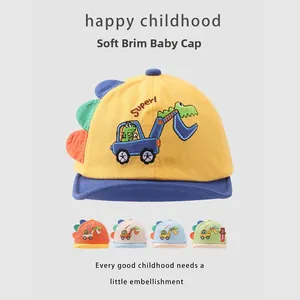 Detailed embroidery of dinosaur and excavator on soft brim baby baseball cap