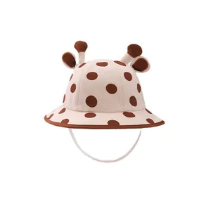 Cappello da sole per neonati a pois con orecchie di animali e sottogola elastico