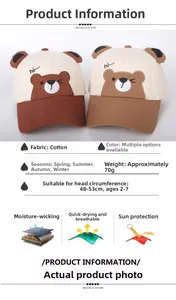 Detail of cotton kids baseball cap featuring 3D bear ears and hi embroidery