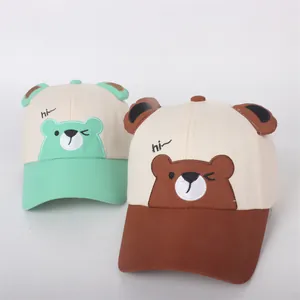 Cute cartoon kids baseball cap with 3D bear ears and creative two-tone patchwork design