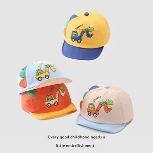 Toddler baseball cap with cute dinosaur embroidery and colorful contrast patchwork design