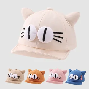 Cartoon Cat Ears Baby Baseball Cap With Soft Brim For Infant Toddler Boys Girls Breathable Cotton Sunshade Cute Hat