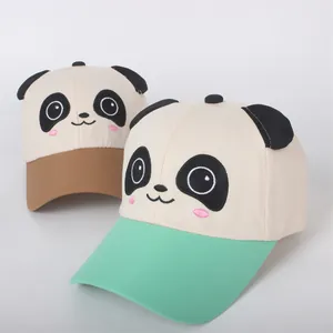 Cute panda cartoon children baseball cap with round ears and cotton sun visor brim