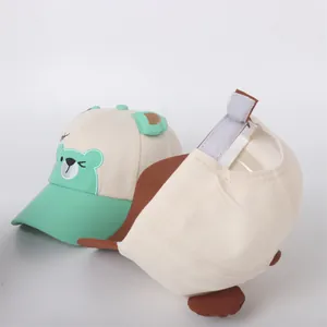 Detailed front and back view of kids bear baseball cap with adjustable strap and 3D ears