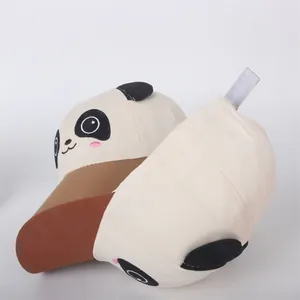 Detail of adjustable velcro strap and panda embroidery on kids beige canvas baseball cap